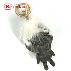 FENDI フェンディ ファー ラインストーン ズッカ ロゴ モンスター スペースモンキー キーホルダー 猿 バッグチャーム キャンバス レディース ブラウン 【中古】