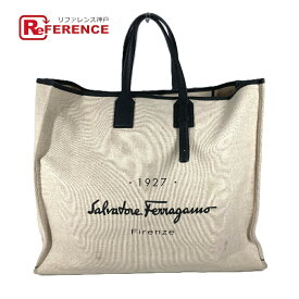 Salvatore Ferragamo サルヴァトーレフェラガモ ヴィンテージ 1927 ロゴ カバン トートバッグ ビッグ トラベルバッグ ショルダーバッグ レザー/キャンバス ユニセックス ベージュ 【中古】