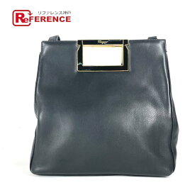 Salvatore Ferragamo サルヴァトーレフェラガモ ロゴ メタルハンドル 2WAYバッグ カバン ハンドバッグ ポシェット 斜め掛け ショルダーバッグ レザー レディース ブラック 【中古】