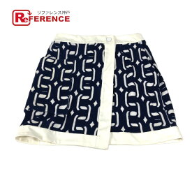 HERMES エルメス ロゴ アパレル ボトムス バイカラー スカート コットン レディース ネイビー 【中古】