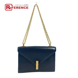 HERMES エルメス ヴィンテージ アルカザール カバン 肩掛け Wチェーンバッグ フラップ ショルダーバッグ ボックスカーフ レディース ネイビー 【中古】