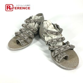 CHANEL シャネル 5連 チェーン 靴 シューズ フラット ペタンコ ラメ サンダル レザー レディース ゴールド系 【中古】