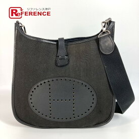 HERMES エルメス パンチングロゴ エヴリン2 PM エブリン カバン 斜め掛け ポシェット ショルダーバッグ レザー/キャンバス ユニセックス ブラック 【中古】