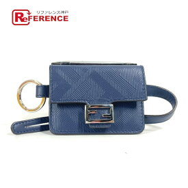FENDI フェンディ バケット型 バッグ型 キーリング キーホルダー バッグチャーム チャーム レザー ユニセックス ネイビー 【中古】