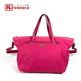 Salvatore Ferragamo サルヴァトーレフェラガモ ガンチーニ ロゴ 2WAY カバン トートバッグ ショルダーバッグ 斜め掛け ハンドバッグ ナイロン レディース ピンク 【中古】