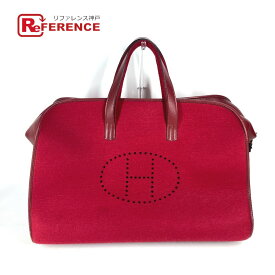 HERMES エルメス Hパンチングロゴ フードゥ 旅行バッグ カバン トラベルバッグ ボストンバッグ フェルト /レザー ユニセックス レッド 【中古】