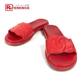 CHANEL シャネル CC ココマーク ロゴ フラット 靴 ペタンコ サンダル パテントレザー レディース レッド 【中古】