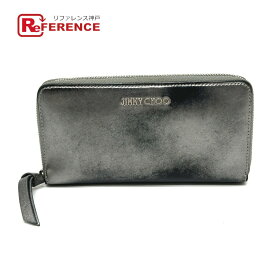 JIMMY CHOO ジミーチュウ ロゴ ラウンドファスナー 長財布 レザー レディース シルバー 【中古】