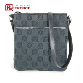 LOEWE ロエベ アナグラム ロゴ カバン 斜め掛け ポシェット ショルダーバッグ レザー/キャンバス ユニセックス ブラック 【中古】