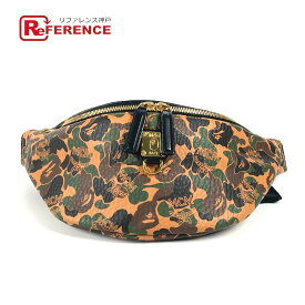 MCM エムシーエム a bathing ape コラボ アベイシングエイプ ロゴ カモフラ 迷彩 カバン クロス ショルダーバッグ ベルトバッグ ボディバッグ レザー ユニセックス ブラウン 【中古】