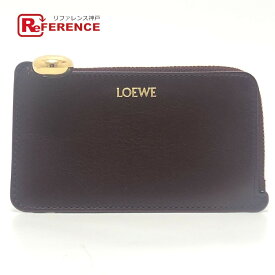 LOEWE ロエベ ぺブル ロゴ カードケース フラグメントケース L字ファスナー コインケース レザー レディース ワインレッド 【中古】