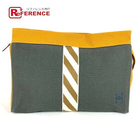 HERMES エルメス Hロゴ ジメトゥ GM ジメトゥGM カバン ポーチ セカンドバッグ メイクポーチ マルチポーチ クラッチバッグ コットン ユニセックス グレー 【中古】