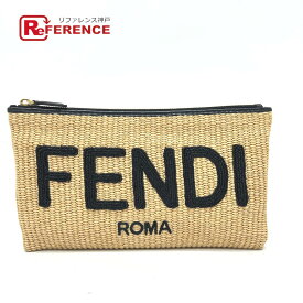 FENDI フェンディ 8N0149 ストロー ロゴ カバン ポーチ バッグ クラッチバッグ ラフィア /レザー ユニセックス ベージュ 【中古】