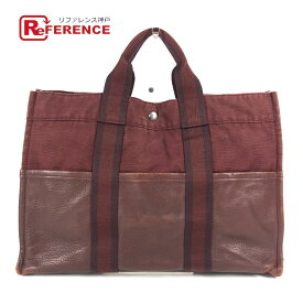 HERMES エルメス ハーフレザー 革 フールトゥMM フールトゥ MM カバン トートバッグ ハンドバッグ キャンバス/レザー ユニセックス ワインレッド系 【中古】