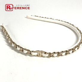 CHANEL シャネル 22S チェーン CC ココマーク ヘアアクセサリー ヘッドバンド ヘアバンド カチューシャ レザー レディース ホワイト 【中古】