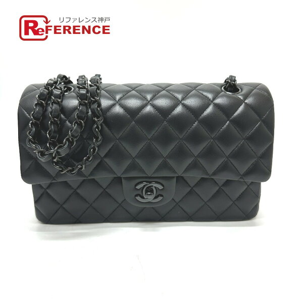 CHANEL シャネル  A01112 マトラッセ25 ソーブラック Wフラップ Wチェーン ショルダーバッグ ラムスキン  レディース ブラック 未使用 【中古】