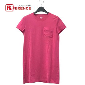 HERMES エルメス 刺繍入れ モザイク Hロゴ ポケット アパレル Tシャツワンピース ラウンドネック ワンピース コットン レディース ピンク 【中古】