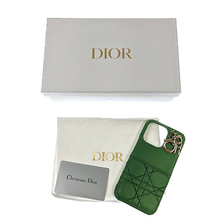 Christian Dior CD クリスチャンディオール カナージュ レディディオール iPhone13Pro ケース レザー グリーン  ゴールド金具 携帯ケース カバー ブランド小物 ブランドショップルフレ