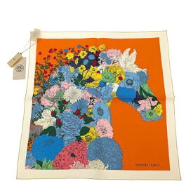 【ポイント5倍】7/20限定！ HERMES　エルメス　カレ45　ガヴロッシュ ローブ・レジェール　シルク　Blanc　Orange　Multicolore　オレンジ　スカーフ　アクセサリー　ファッション