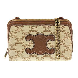 CELINE　セリーヌ　チェーン付きクラッチ キュイル トリオンフ　10E382FCU.01BC　キャンバス　レザー　ベージュ　ブラウン　バッグ　チェーンショルダー　ショルダーバッグ　レディース