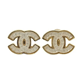 CHANEL　シャネル　A24A　ココマーク　イヤリング　メタル　GP　ゴールド　ホワイト　アクセサリー　ブランドジュエリー