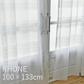 日本製 レースカーテン 既製サイズ【100×133cm】 1枚入り スミノエ DESIGN LIFE 品番：V2106 RHONE(ローヌ) ナチュラルホワイト ボーダー シンプル 洗える ウォッシャブル デザインライフ