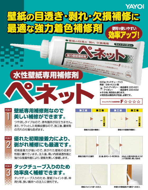 楽天市場 ぺネット ライトアイボリー５００ｇクロス 壁紙 用水性補修剤 ヤヨイ化学 ２２０ ６３１ カーテン壁紙床材専門店 Refolife