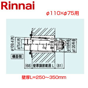 リンナイ 給排気筒トップ φ110×φ75 壁厚L=250〜350 FF式 2重管 給排気部材 給湯器部材 FFT-6U-300