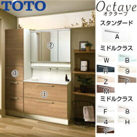 【3年あんしん保証付】【送料無料】TOTO ●洗面化粧台セット オクターブ 間口1350mm 高さ1900mm 2段引き出し タッチレスお掃除ラクラク水栓 きれい除菌水 F4 スウィング3面鏡 タッチレスワイドLED エコミラー トールキャビネット 一般地 LDSFB090BCGAN2-set2