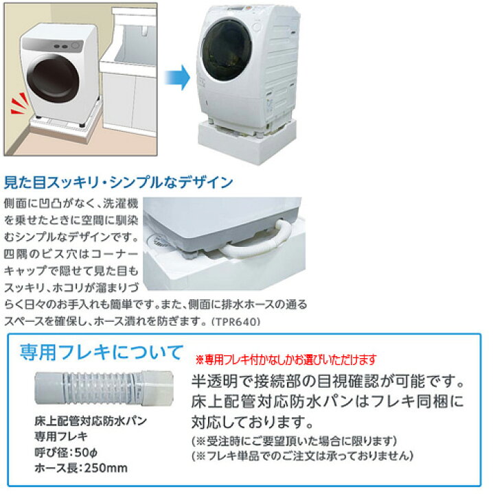 楽天市場】テクノテック 洗濯機パン 640サイズ 中央排水 排水トラップ 