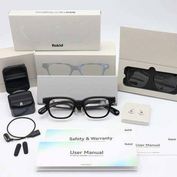 【美品】Rokid Glasses RV101 追加アクセサリー付属 AI ARスマートグラス 12MPカメラ 翻訳対応 ロキッド 本体 【中古】