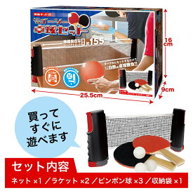 どこでもイージー卓球セット / 卓球ラケット 2本 ピンポン球 3球 付き ポータブル 卓球ネット 調整可能 ラケット 伸縮ネット 練習器具 ピンポン ロールネット スポーツ用品 卓球台 収納バッグ付き 卓球用品 屋内 競技 自宅 アウトドア レジャー 職場 HAC ハック