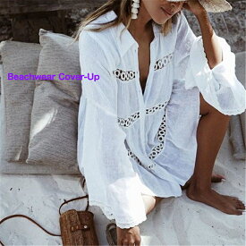 即納 ボヘミアン ビーチウェア カバーアップ Aライン ティアードシャツ 日焼け対策 UV対策 取り寄せ はしごレース ビーチドレス 体型カバー 水着 羽織 白シャツ