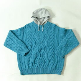 【中古】wa◇128 Supreme シュプリーム Cable Hooded Sweater ケーブル フード セーター Lサイズ Teal【F-30107】