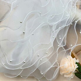 Ourkens オーガンジーリボン 三重 ビーズ付き diy ハンドメイド レースのアクセサリー ウェディングドレス スカートの裾飾り 立体 フリルレースリボン 裁縫素材 白 幅約10cm 長さ100cm(1-2個縫い