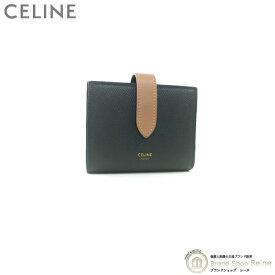 セリーヌ （CELINE） スモール ストラップウォレット エッセンシャル バイカラー 二つ折り 財布 10H26 マーブルグリーン×デザートローズ【中古】