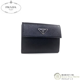 プラダ （PRADA） サフィアーノ トライアングルロゴ コンパクト 三つ折り ヴィンテージ 財布 M523A ブラック【中古】