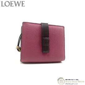 ロエベ （LOEWE） コンパクト ジップ ウォレット ストラップ 二つ折り 財布 C660Z41X01 プラムローズ/チョコレート【美品】 中古