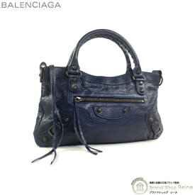 【クーポン利用で値引き！】バレンシアガ （BALENCIAGA） ザ・ファースト 2way ハンド ショルダー バッグ ミラーチャーム付き 103208 ネイビー【中古】