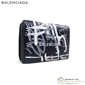 【クーポン利用で値引き！】バレンシアガ （BALENCIAGA） キャッシュ ミニ ウォレット グラフィティプリント ペイント コンパクト 三つ折り 財布 594312 ブラック【新品同様】 中古