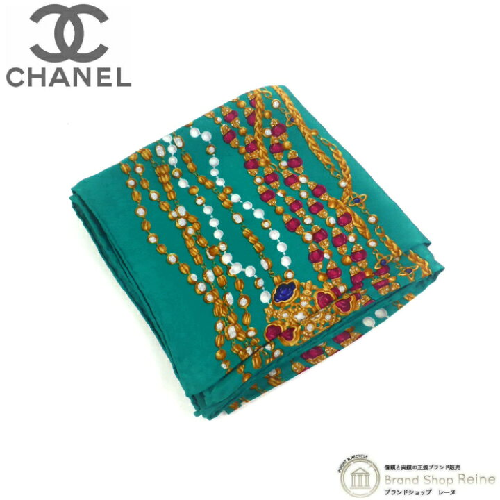 CHANEL シャネル スカーフ グリーン 宝石柄 シルク 