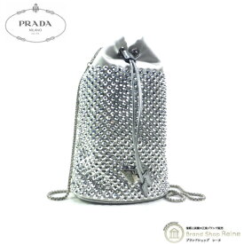 【2,000円OFFクーポンで値引き！】プラダ （PRADA） クリスタル サテン トライアングルロゴ 巾着 チェーン ショルダー バッグ 1DH076 ARGENTO【新品同様】 中古