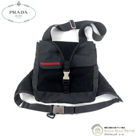 プラダ （PRADA） プラダスポーツ リネアロッサ メッシュ チェストリグ ボディバッグ ナイロン テスート ショルダーバッグ B10430 ブラック メンズ【中古】