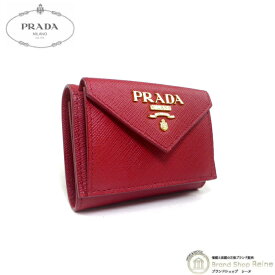 【2,000円OFFクーポンで値引き！】プラダ （PRADA） サフィアーノ メタルロゴ コンパクト 三つ折り 財布 1MH021 FUOCO【未使用品】 中古