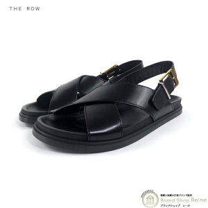 ザ・ロウ (The Row) Buckle レザー スリングバック フラットサンダル オープントゥ #37 1/2 シューズ F1462 ブラック【新品】