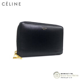 セリーヌ （CELINE） ジップ ウォレット コンパクト ラウンドファスナー 二つ折り 財布 ブラック 旧ロゴ【中古】