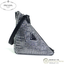 プラダ （PRADA） クリスタル サテン ポーチ トライアングルロゴ ショルダー ハンド バッグ 1NQ044 シルバー【未使用品】 中古