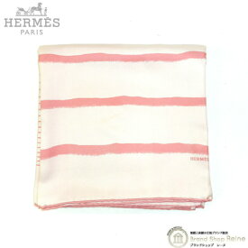 【最大2,000円OFFクーポン！】エルメス （HERMES） カレ 90 大判 ストール ショール ボーダー ストライプ スカーフ ピーチ×ピンク【中古】