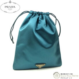 プラダ （PRADA） RASO ラーゾ サテン 巾着 ポーチ 袋 トライアングルロゴ バッグ 化粧 コスメポーチ 1N1840 TURCHESE【新品同様】 中古