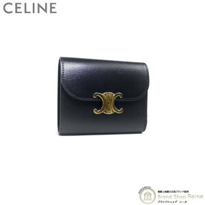 セリーヌ (CELINE) スモール フラップ ウォレット トリオンフ シャイニーカーフ コンパクト 三つ折り 財布 10D78 ブラック【新品】